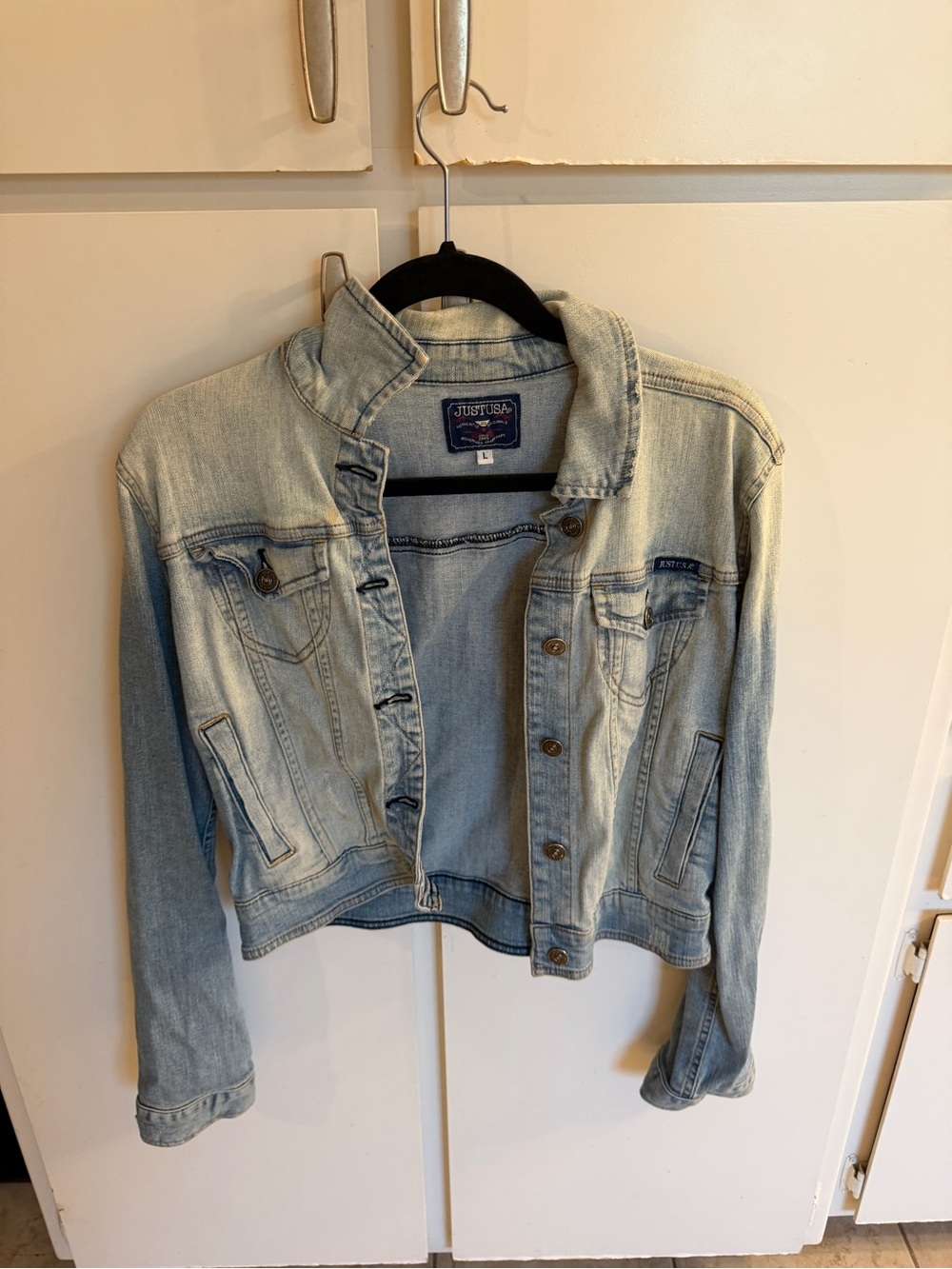 Just USA Light Wash Cropped Denim Jacket in Pale Blue